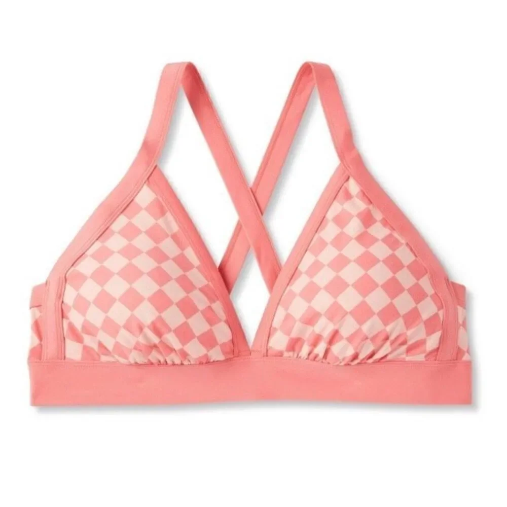 KONA SOL - NWT - L Sz 1X (16W - 18W) Halter Triangle Bikini Top in Pink & Peach